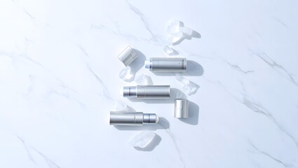 Luxury skincare products arranged on marble surface