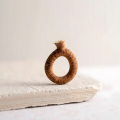Unique coconut shell ring displayed on white cloth