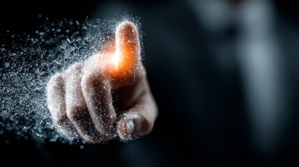 Dynamic digital network interface activated by a focused fingertip, symbolizing innovation and connectivity in a modern technological world.