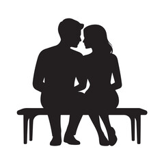 Affectionate couple sitting together on bench vector illustration in silhouette style enjoying intimate moment and sharing love and companionship in peaceful setting