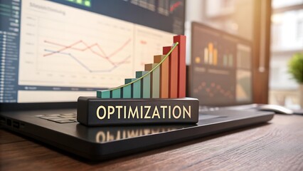 optimization strategies visualized through colorful bar graph on laptop