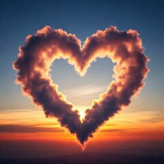 Naklejka premium Heart shaped clouds at sunset with orange glow