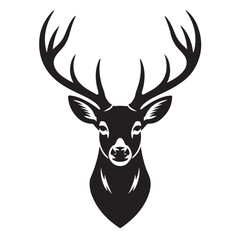 Deer head vector silhouette illustration with antlers stag cervidae wildlife nature forest animal mammal hunting sport trophy portrait