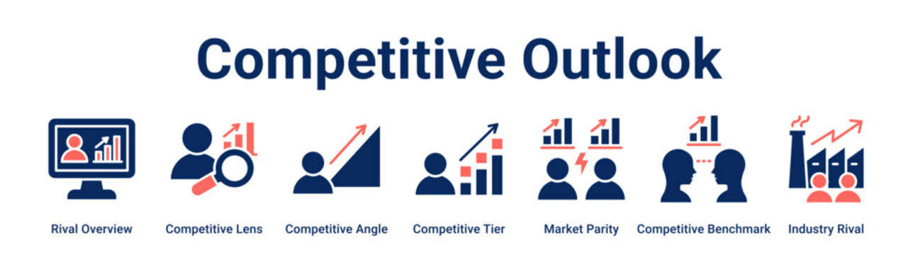 Competitive Outlook web banner icon vector illustration concept for business with icon of Rival Overview, Competitive Lens, Competitive Angle, Competitive Tier, Market Parity, Competitive Benchmark.