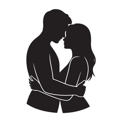 Intimate Couple Silhouette Vector Illustration In Romantic Embrace For Love Relationship And Valentine's Day Concepts Isolated On Transparent Background