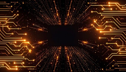 Glowing microchip core with radiating circuit lines