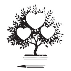 Love Tree Silhouette Vector Illustration With Heart Shaped Leaves And Branches For Romantic Design Or Family Tree Concepts Isolated On Transparent Background