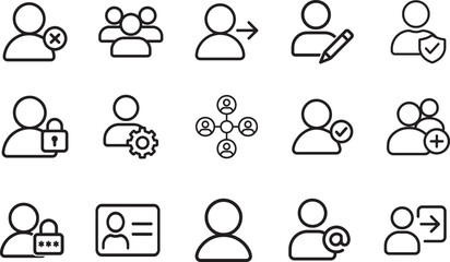  User account web icon set in line style with profile, avatar, login and access icons, editable stroke.