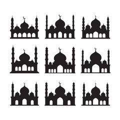 Mosque silhouette vector set muslim temple islamic arabesque architectural design ramadan kareem eid mubarak religion building arab cityscape