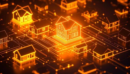 Glowing smart home network with central illuminated house