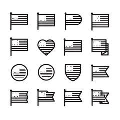 Set of Stylized American Flags in Vector Format with Different Shapes and Designs, Perfect for Patriotic Themes and Creative Projects Celebrating Usa