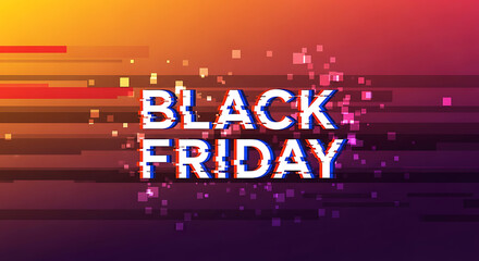 Dynamic Black Friday promotional banner with modern glitch effect and vibrant gradient background