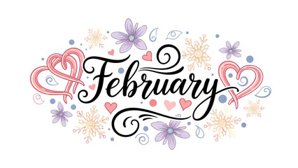 Winter Valentine Floral Wreath Frame with Hearts and Snowflakes