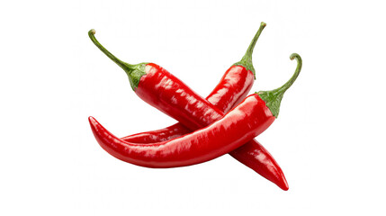 A vibrant cluster of three red chili peppers isolated on a transparent background
