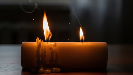 Burning Candles on Table in Dimly Lit Room