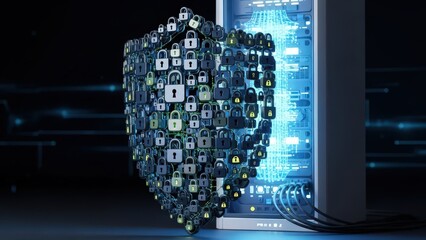 Digital Security Concept with Lock Icons and Server