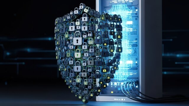 Digital Security Concept with Lock Icons and Server - Powered by Adobe