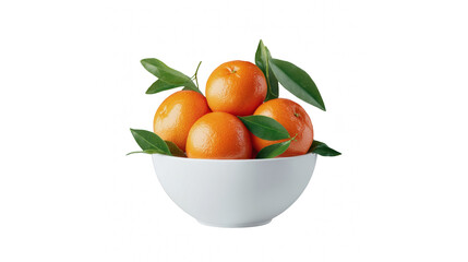 Vibrant clementines in a white ceramic bowl against a deep transparent background, highlighting freshness