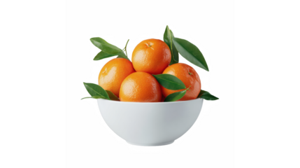 Vibrant clementines in a white ceramic bowl against a deep transparent background, highlighting freshness
