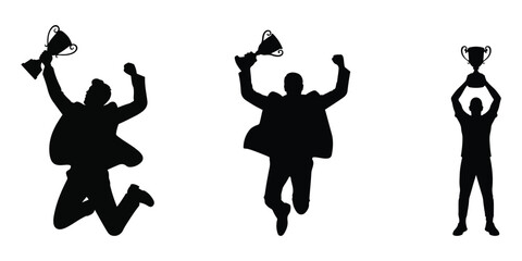 Obraz premium Winner celebration silhouette set with trophy symbol representing success, achievement, victory, and award.