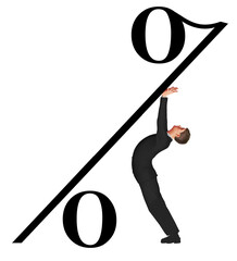 A man pushes up the interest rate on his investment portfolio in a 3-d illustration about investment accounts and earnings.