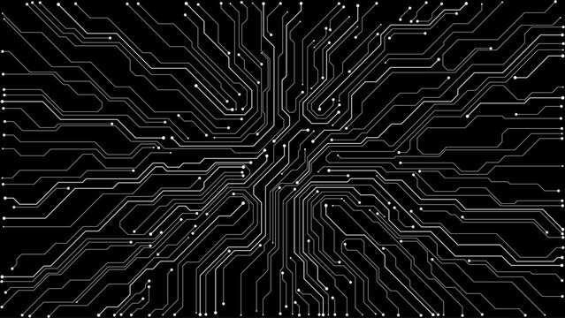 Black circuit board background featuring detailed electronic pathways and connection points, ideal for technology concepts and modern digital illustrations. Digital vector illustration