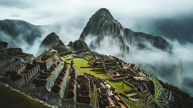 Mystical Machu Picchu Ancient Inca City in the Andes Mountains of Peru.