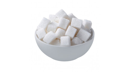 A white bowl filled with sparkling sugar cubes, ready to sweeten your favorite beverages or desserts