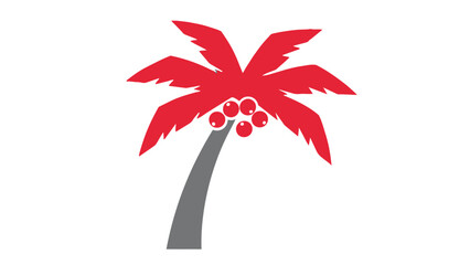 A vibrant red palm tree icon with gray trunk