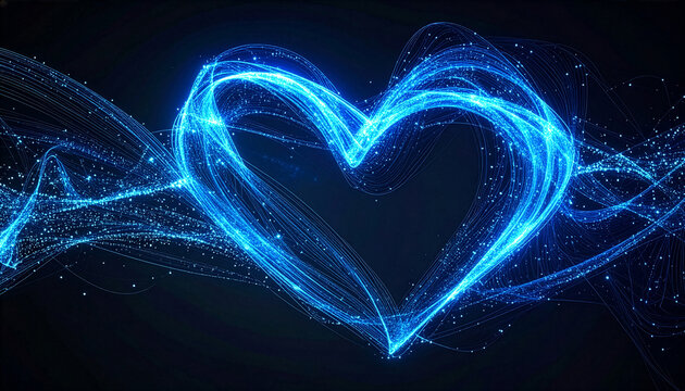 Glowing Blue Heart Formed by Interconnected Light Trails and Particles
