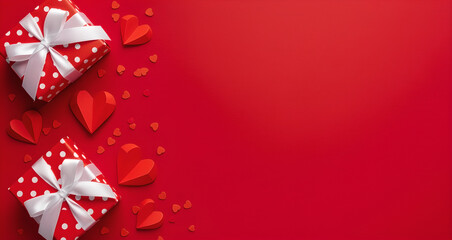 Red gifts hearts and confetti a valentine s day celebration layout