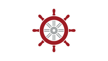 Obraz premium Red ship wheel icon on for navigation or maritime concepts