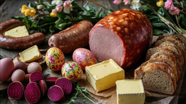 Traditional German foods and Easter decorations.