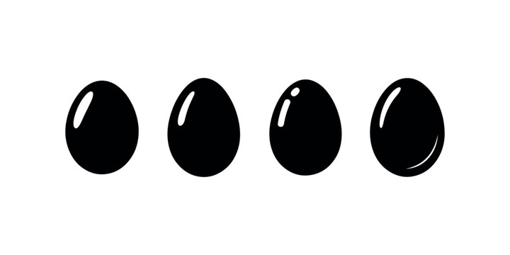 Black egg icon set with highlights and shadows for food branding and simple product design