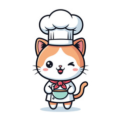Cute Cartoon Cat Chef Cooking Illustration