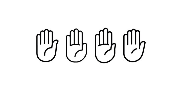 Set of hands showing five fingers for greeting or stop gesture symbol isolated