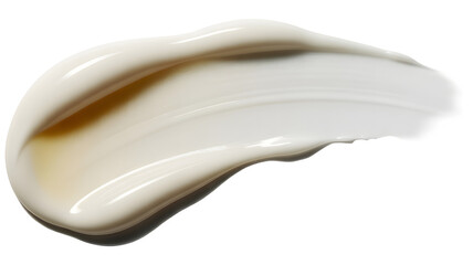 Creamy White Lotion Swirl with Golden Oil Droplets, Shiny Texture and Smooth Curves, on transparent background