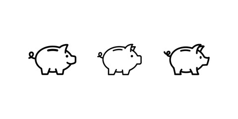 Fototapeta premium Three hand drawn piggy bank icons in a row, money savings symbol, editable stroke