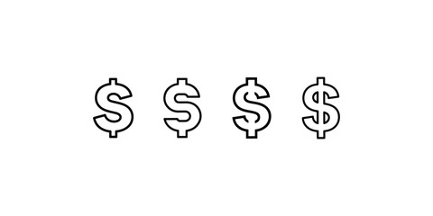 Four different dollar symbol icons in a row, currency sign, editable stroke