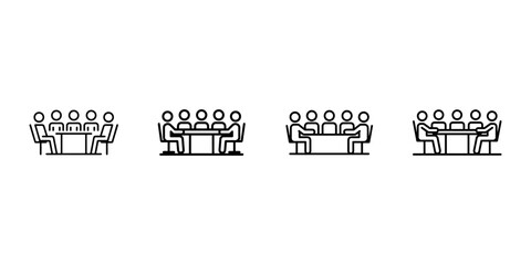 Outline icons representing people sitting around a table in business meeting or conference setting