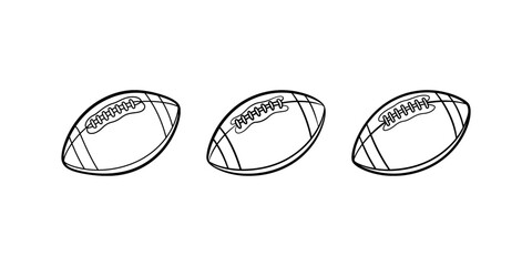Three slightly different illustrations of traditional American football ball shape in outline style