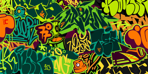 Colorful Modern Abstract Urban Style Hiphop Graffiti Street Art Pattern Vector Background Template