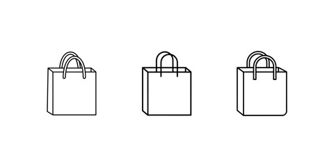 Three shopping bags outline icon set isolated on white background