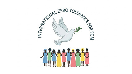 International zero tolerance for fgm awareness campaign symbol with dove and diverse women