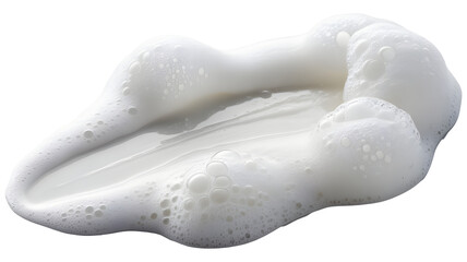 White Foamy Soap Suds Dripping with Bubbles and Liquid Milky Texture Closeup on transparent background