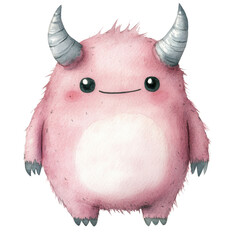 Cute Pink Monster Illustration on Transparent Background
