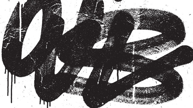 Abstract black graffiti tag with dripping paint on a white background.