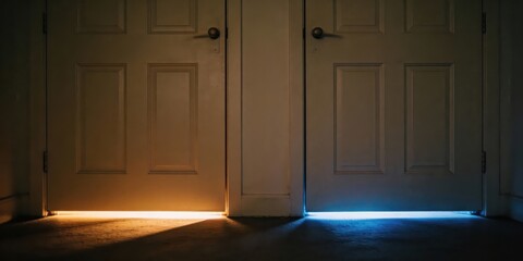 Mysterious doors with warm and cool light leaks underneath