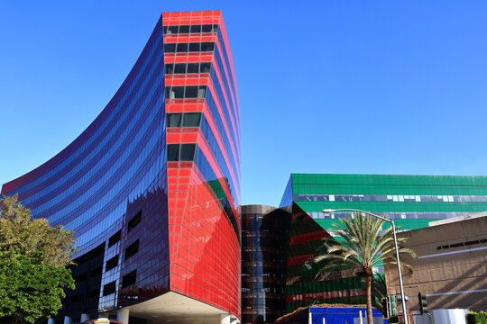 West Hollywood, California &ndash; November 23, 2025: Exterior view of the Pacific Design Center, iconic architectural complex in West Hollywood