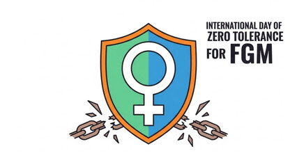 International day of zero tolerance to female genital mutilation awareness shield breaking chains